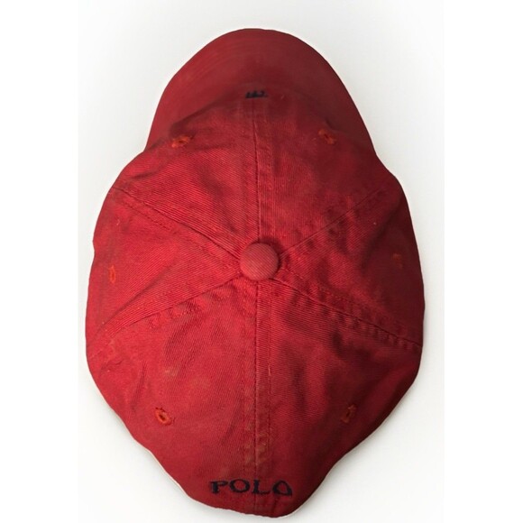 Polo Ralph Lauren Red Adjustable Strap Back Baseball Cap Blue Pony Logo - Picture 5 of 8